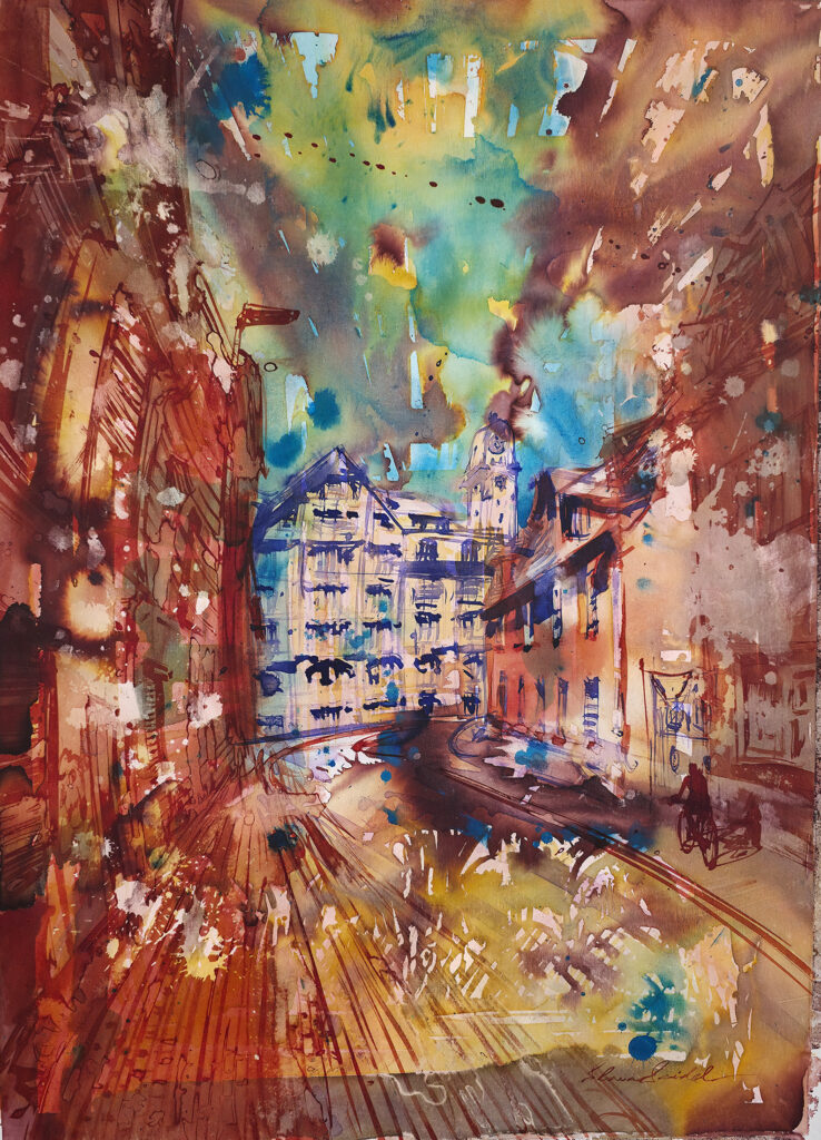 Steinbrücke 100x70 Acryltusche, Papier