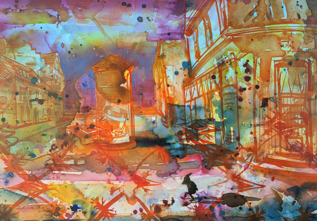 Breitstrasse, 70x100 Acryltusche, Leinwand